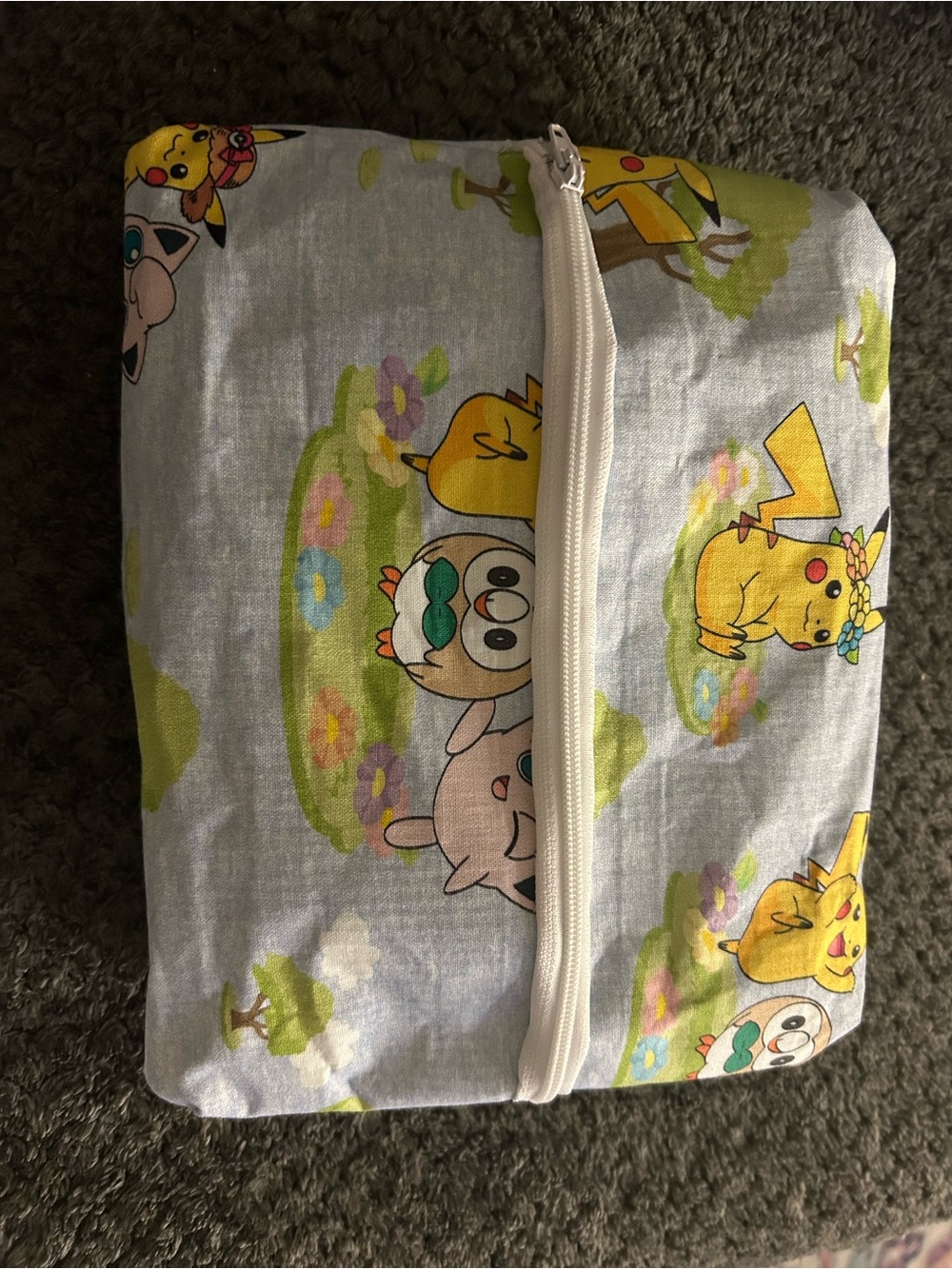 Hand Crafted Light Blue Pokémon Print Cosmetic Bag